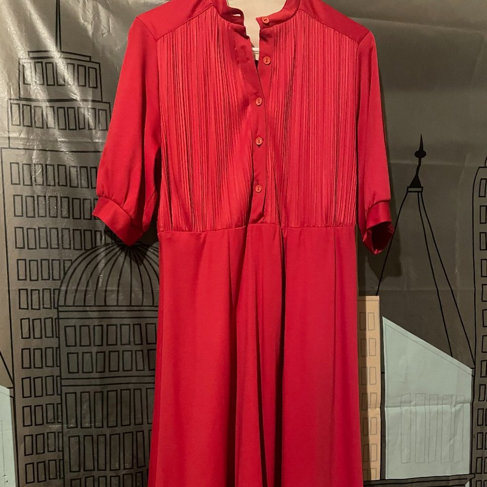 70's Pleated Top Polyester Red Secretary Dress